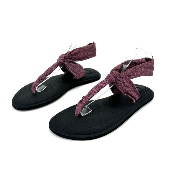 Sanuk Ella Women Yoga Foam Sandal Size 9 Burgundy Fabric Slingback Thong-Toe - Picture 1 of 10